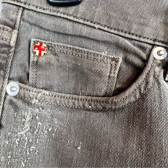 HUDSON The Riley Distressed Cropped Jeans in Light Olive Green Women's Size 27 - Picture 6 of 12